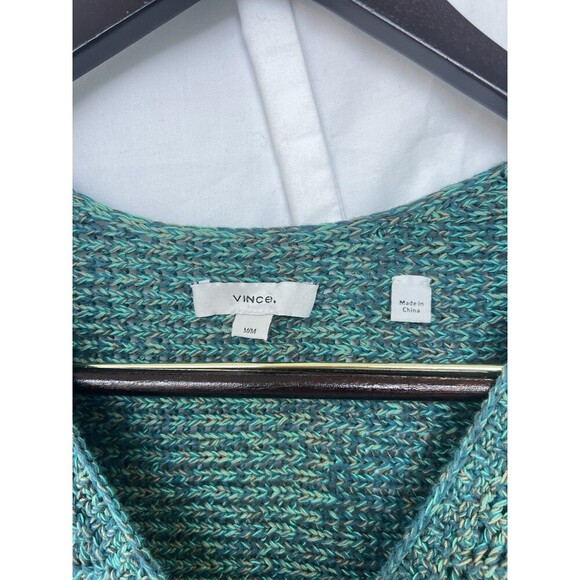 Vince Marled Crochet Cardigan Medium Neck Long Sleeve Knit Green Open Front - Picture 6 of 7